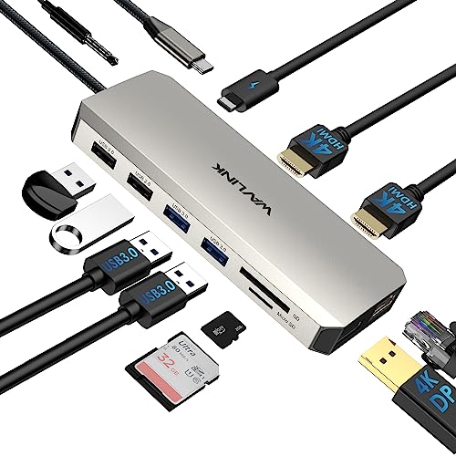 USB C Docking Station USB C to Dual HDMI Adapter USB C Hub Dual Monitor, 13 in 1 Multiport Triple Display Type C Dongle with Dual HDMI 4K, DP, PD Charger, 5 USB, Ethernet, SD TF Card Reader, Audio