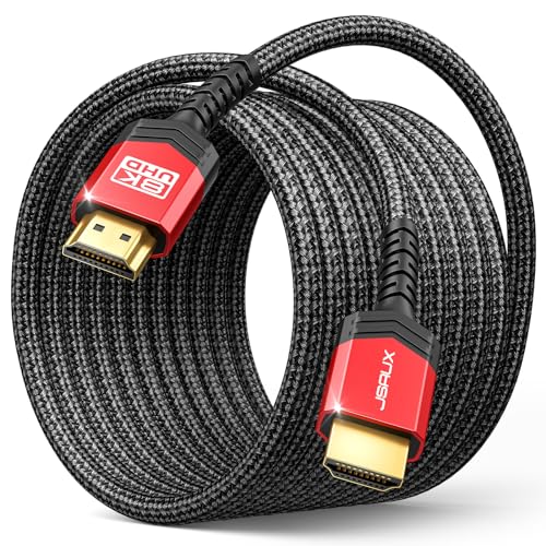 JSAUX 8K@60Hz HDMI Cable 2.1 25FT 2-Pack 48Gbps Ultra High Speed Cord (7680x4320, 4K@120Hz) eARC HDR10 HDCP 2.2 & 2.3 3D, Compatible for PS5/PS4/X-Box/Roku TV/HDTV/Blu-ray/LG/Samsung QLED