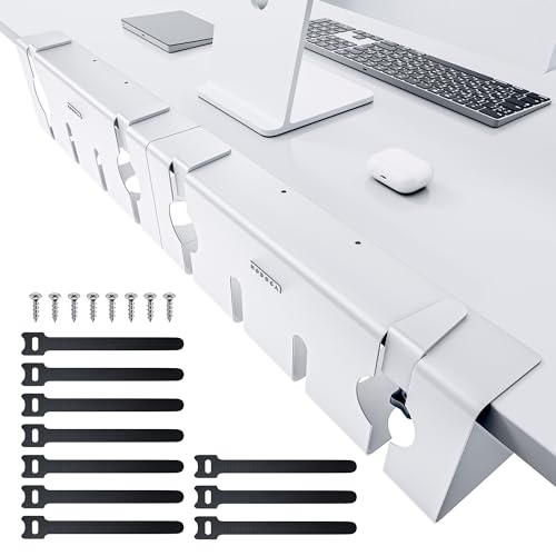 NODOCA No Drill Under Desk Cable Management Tray, 17'' Wire Management, Punch-Free Clamp on, Metal Cable Tray, Wire Organizer Under Desk, Under Desk Basket for Office and Home, White(2 Packs)