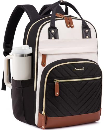 LOVEVOOK Backpack for Women, Fits 15.6 Inch Laptop Bag, School Backpacks, Fashion Travel Work Anti-theft Bag, Business Computer Waterproof College Backpack Purse, Beige-Black-Brown