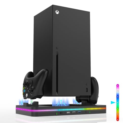 Charging Stand with Cooling Fan, CODOGOY Vertical Stand Compatible with Xbox Series X/S Console and Controller, Vertical Dual Controller Charger Station Dock Accessories with 3 USB Ports, black