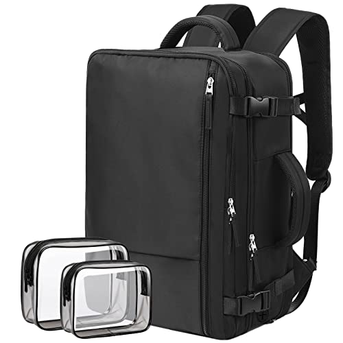 Hanples Travel Backpack for Women Men, Large Carry On Person Item Luggage Backpack, TSA Flight Approved 17.3 In Laptop Bag, Waterproof anti theft Casual Hiking Bag (Black)