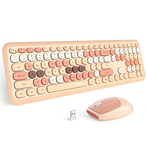 MOFII Wireless Keyboard Mouse Combo, Colorful Compact Full Size Wireless Keyboard and Mouse Set 2.4G Ultra-Thin Sleek Design for Windows, Computer, Desktop, PC, Notebook- Milk Tea Colorful