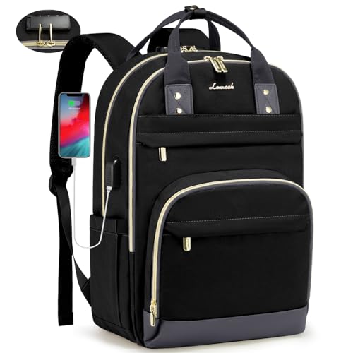LOVEVOOK Laptop Backpack for Women, Unisex Travel Anti-theft Bag, Business Work Computer Backpacks Purse for Men, Casual Hiking Daypack with Lock, 15.6 Inch, Black-Grey
