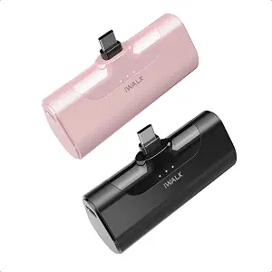 iWALK Small Portable Charger USB C Cute Power Bank 4500mAh2 Pack Battery Pack Compatible with Samsung Galaxy Z Flip4,S23,S22,S21,Switch,Google Pixel[Black&Pink]