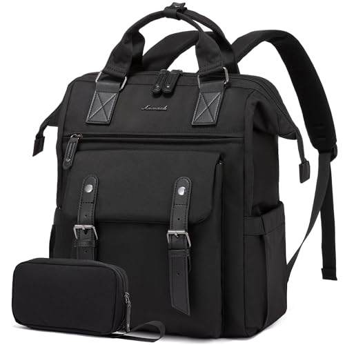 LOVEVOOK Laptop Backpack for Women, 15.6 Inch Work Business Backpacks Purse, Large Capacity Teacher Nurse Bag Work Travel Computer Backpacks, College Bookbag for School, Water Resistant Daypack, Black