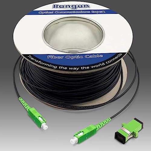 150m (500ft) Outdoor Armored SC/APC to SC/APC Fiber Optic Internet Cable, Low Friction Singlemode Patch Cable, Fiber Optic Jumper Optical Patch Cord, SIMPLEX, 9/125um, OS1/OS2 Compatible, LSZH Black