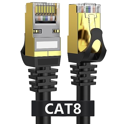 Cat 8 Ethernet Cable 40ft Shielded, Indoor&Outdoor, Heavy Duty High Speed Direct Burial 26AWG Cat8 Network Wire, 40Gbps 2000Mhz SFTP Patch Cord, in Wall&Weatherproof RJ45 Cable for Router/Modem/Xbox