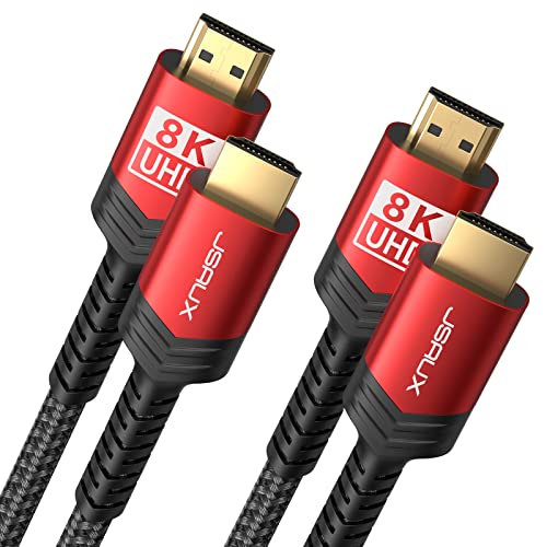JSAUX 8K Long HDMI Cable 25ft 2-Pack, 48Gbps High Speed HDMI 2.1 Cord, 4K 120Hz/144Hz, 8K@60Hz, Dynamic HDR, DTS:X, 2K, 1080P, 3D, eARC Compatible with Laptop UHD TV Gaming Monitor PS5 PS4 -Red