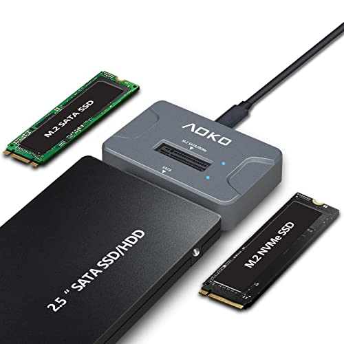 AOKO NVMe to USB 3.2(10Gbps) SSD Reader Docking Station  Portable M.2 SSD to USB Adapter External NVMe SSD Enclosure for M.2 PCIe NVMe and M.2 SATA SSD, Compatible with 2.5'' SATA Dirve