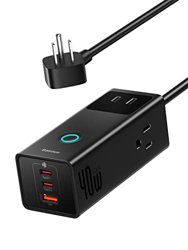 Baseus Power Strip Surge Protector 1200J - PD40W USB C Charger Extension Cord with 3 AC Outlets & 3 USB Port Fast Charging Charging Station for Office Dorm Room Home
