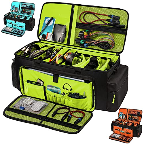 Dj Cable Bag-24 Large Dj Cable File Bag-Dj Cabel Organizer Case-Travel Gig Bag-DJ Gear Bag for Dj Accessories-Dj Equipment Case with Padded Bottom and Divdiers