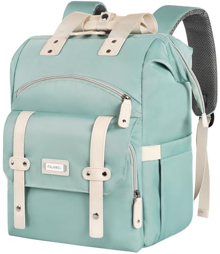 FALANKO Laptop Backpack for Women,Doctor Teacher Nurse Work Bookbag for 15.6 Inch Laptop,Large Travel Wide Open College Shoulder Purse Bag With RFID Anti Theft USB Charging Port-Green