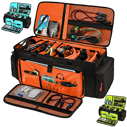Dj Cable Bag-24 Large Cable File Organizer Case-Travel Gig Bag with Padded Bottom and Dividers for Dj Accessories and Equipment