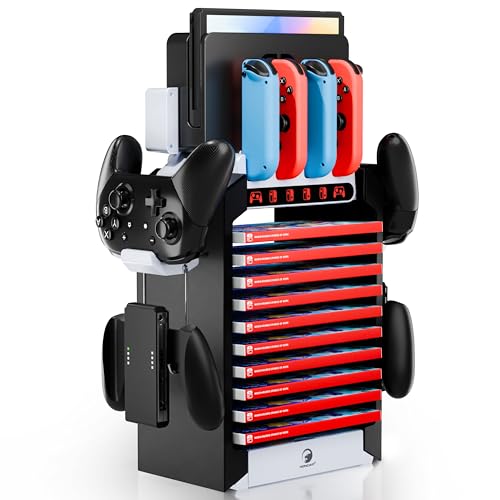 Switch Organizer Station with Controller Charger, Multifunctional Storage Stand for Nintendo Switch Dock with Controller Holder, Joy con Charging Dock and OLED Console
