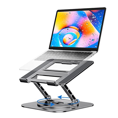 Laptop Stand for Desk, Ergonomic Laptop Riser with 360 Rotating Base, Aluminum Laptop Stand, Adjustable Foldable Laptop Holder Compatible with MacBook Air Pro, Dell XPS, 10-17" Laptops, Grey
