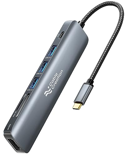 USB C Hub Multiport Adapter, CableCreation 7-in-1 USB C HDMI Hub with 4K 30Hz HDMI, 100W PD, 3 USB 3.0 5Gbps Data Ports, SD/TF Cards Reader for MacBook Pro/Air, iPad Pro, Pixelbook, XPS