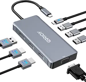 USB C to Dual HDMI Adapter, Multi Display Docking Station Dual Monitor with 2 HDMI, Displayport, VGA, 100W PD, 3 USB Ports - GVRIOY