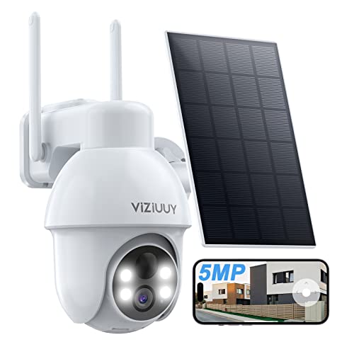 5MP Solar Security Camera Outdoor, Wireless Battery Powered Security Camera with 360View, Pan and Tilt, Color Night Vision with Floodlight,PIR Human Detection,Compatible with Alexa