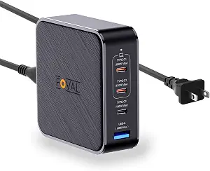 140W USB C Charger, FOVAL 4 Port GaN Super Fast Charger with 3 USB-C Max 100W and USB-A Max 60W,100W USB-C Cable, 5ft Power Cord, Compact Charging Station for MacBook Laptops iPhone Samsung iPad