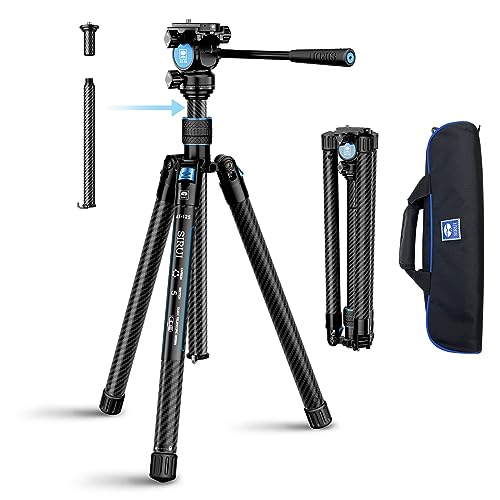 SIRUI Carbon Fiber Tripod Lightweight 2lbs with Panoramic Fluid Head, 59.8 Compact Camera Tripod Quick Release Leg Setup, Reversible Center Column, Reverse Folding Legs, Max Load 11lbs - Traveler X