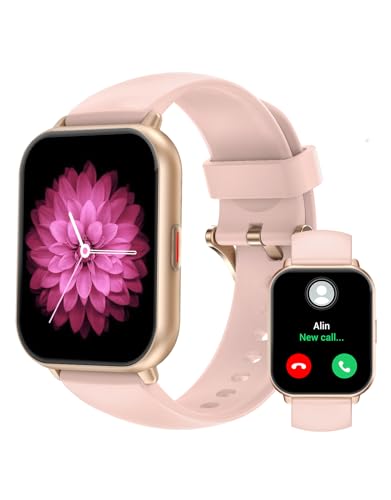 RUIMEN Smart Watches for Men Women (Answer/Make Calls, 2 Bands Included), 1.8" Smartwatch for iOS/Android Phones, Fitness Tracker Heart Rate/Sleep Monitor Digital Watch Waterproof Pink