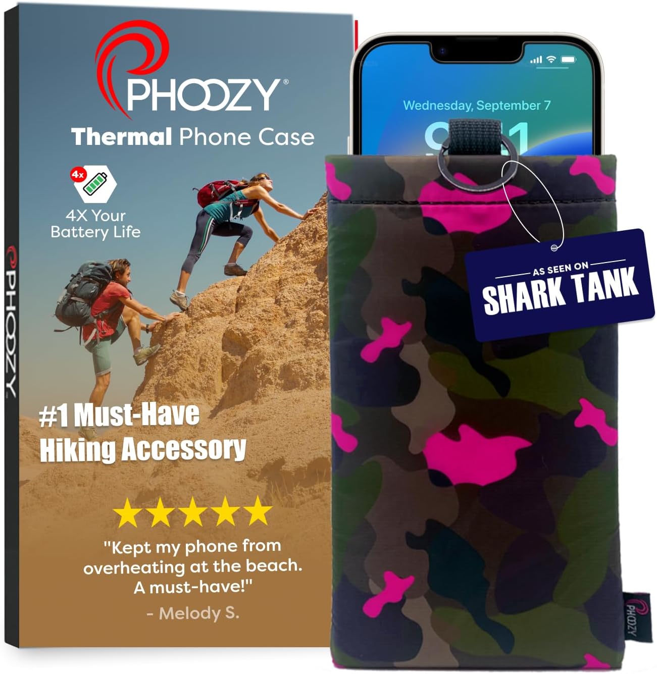 PHOOZY Thermal Phone Case - Apollo II Series : Cell Phone Pouch with AGION Lining Prevents Overheating, Extends Battery Life, Provides Drop Protection and Floats in Water (Medium-Pink Camo)