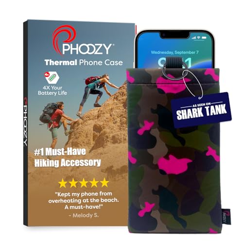PHOOZY Thermal Phone Case - Apollo II Series : Cell Phone Pouch with AGION Lining Prevents Overheating, Extends Battery Life, Provides Drop Protection and Floats in Water (Large-Pink Camo)