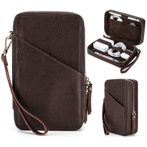 Electronic Organizer Case Tech Kit, Top Grain Leather Handmade, Portable Compact Travel Electronic Accessories Storage Case Fits Phone, USB Cables, Chargers, Hard Drive, Cards, Apple pencil