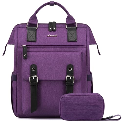 LOVEVOOK Laptop Backpack for Women Work Travel Backpack, Teacher Doctor Nurse Bags College Backpack Purse, Business Commuter Computer Laptop Bag, 17 Inch, Dark Purple-black