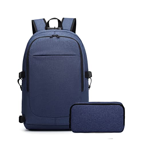 Varietyathletics 19" Laptop Backpack and Organizer Case Set USB Headset Port Anti-Theft Waterproof Travel Work College (Navy)