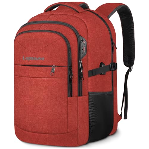 Lapsouno Large Backpack, Travel Laptop Backpack, Carry on Backpack, Sturdy 17 Inch TSA Friendly with USB Port, Water Resistant College School Bag Gifts for Men Women, Wine Red