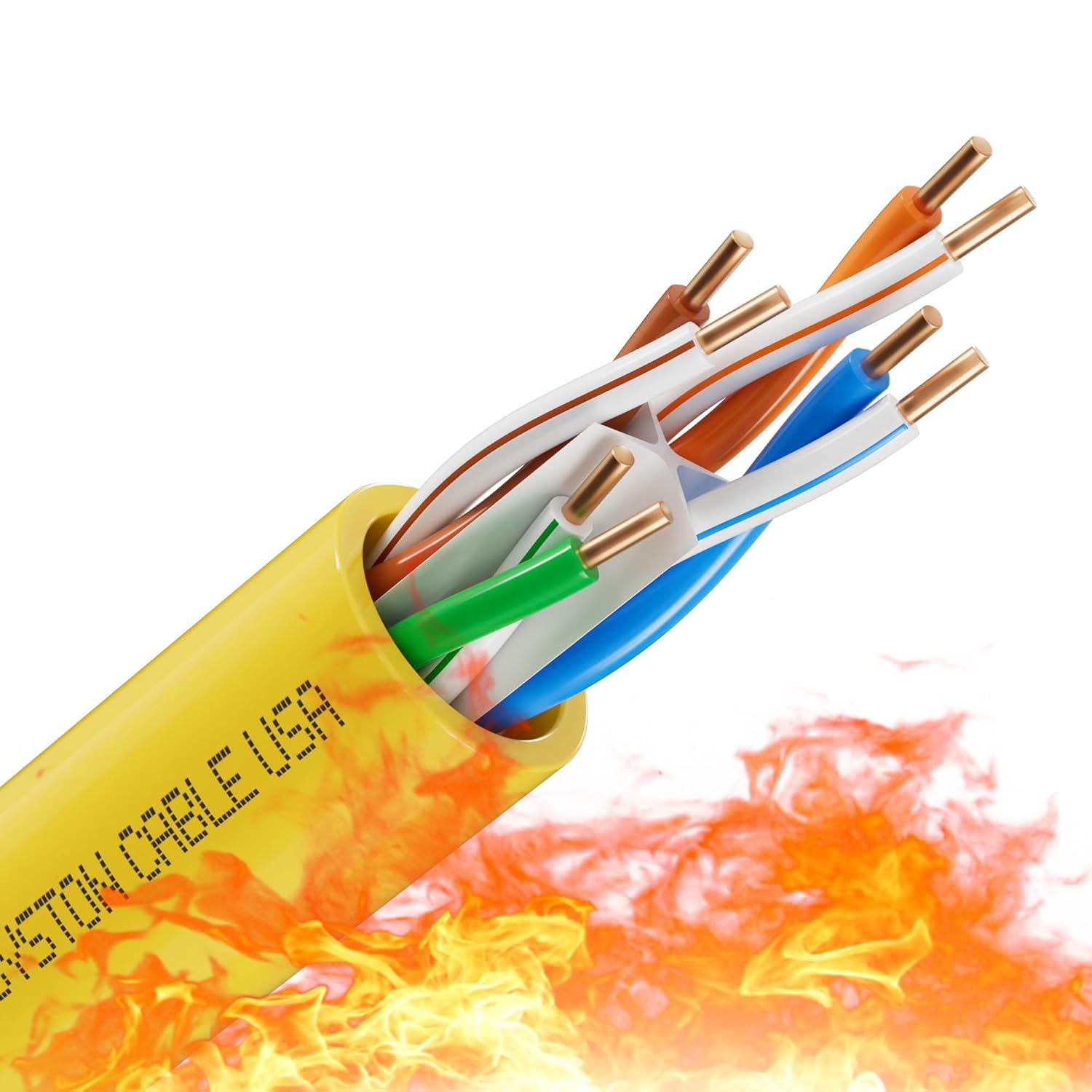 Syston Cable Technology Cat6e Ethernet Internet Cable - 100 FT,600MHz 23AWG Solid Bare Copper Wire Outdoor/Indoor Suit, No Ends 10 Ft to 1000 Ft Available, Heat Resistant Plenum Rated - CMP
