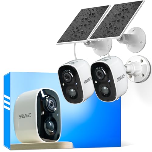 Sovmiku 2CG6 Solar Security Camera Wireless Outdoor,Battery Powered,Easy to Setup,PIR Motion Detection,Two Way Audio, Audible Flashlight Siren,2.4GHz Wi-Fi Color Night Vision, 180 Days Exchange Policy