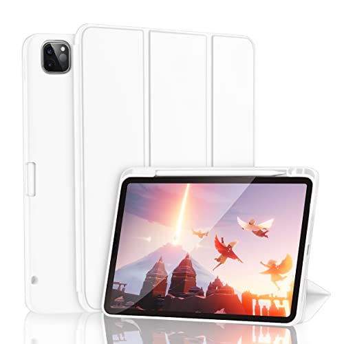 SIWENGDE Cases for iPad Pro 12.9 Case 6th/5th/4th Generation (2022/2021/2020) with Pencil Holder [Apple Pencil Wireless Charging] Soft TPU Smart Tri-fold Stand Protective Cover(White)