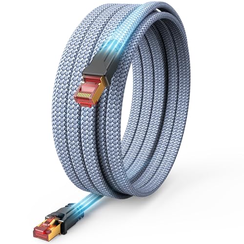 Snowkids Cat 8 Ethernet Cable 80 FT, Flat High Speed 40Gbps, 2000Mhz Braided High Duty Long Internet Cable, Gold Plated RJ45 Connector for Modem/Router/PS3/4/5/Gaming/PC