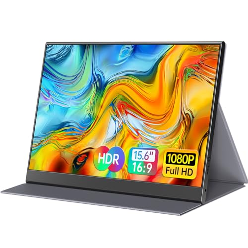 15.6inch Portable Monitor,1080P USB-C HDMI Second External Monitor for Laptop,PC,Mac Phone,PS,Xbox,Swich,IPS Ultra-Thin Zero Frame Gaming Display/Premium Smart Cover