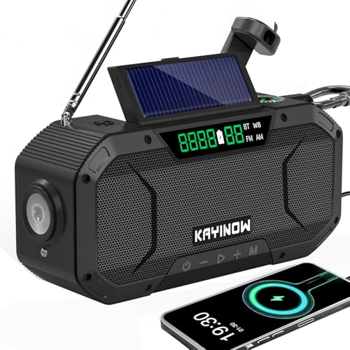 Solar Hand Crank Emergency Radio with Waterproof Bluetooth Speaker,Portable AM FM NOAA Weather Radio, Rechargeable 5000mAh Battery Power, Wind Up Flashlight Phone Charger, SOS,Survival Storm Hurricane