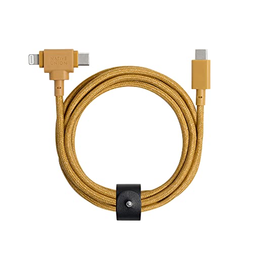 Native Union Belt Cable Duo  5ft Ultra-Strong Braided Universal Charging Cable  Made with Recycled Materials  2-in-1 Multi-Device MFi Certified Connectors for Lightning & Type-C Devices (Kraft)
