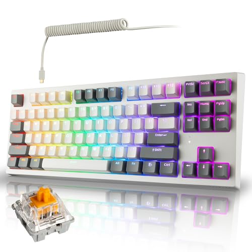 TECWARE Phantom+ Elite 87 Key RGB Mechanical Gaming Keyboard, LED Backlit, Universal Hot-Swap, Wired and Wireless, 3 Mode Connectivity, Thocky Sounding, White Elite Wraith Orange