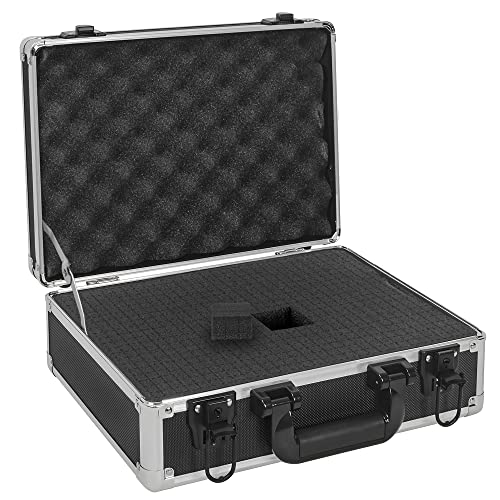 14 Inch Hard Shell Carrying Case Ideal for Wireless Mic System Storage & Camera Gear Transportation, Aluminum Alloy Sturdy Build, Customizable Pre-Diced Foam, Black