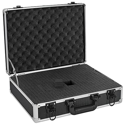 17 Inch Hard Shell Carrying Case Ideal for Wireless Mic System Storage & Camera Gear Transportation, Aluminum Alloy Sturdy Build, Customizable Pre-Diced Foam, Black