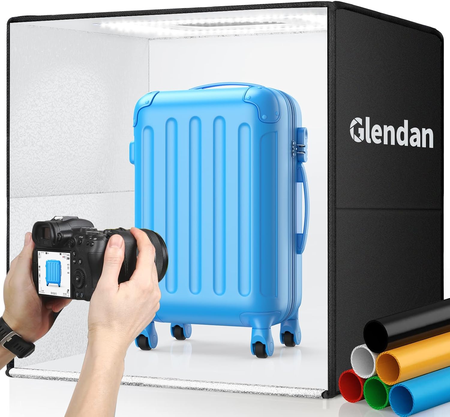 Glendan 24"x24" Light Box Photography, Large Photo Light Box with 288 LED Beads, CRI >95, Professional Portable Photo Booth Shooting Tent Kit with 6 Color Backdrops for Product Photography