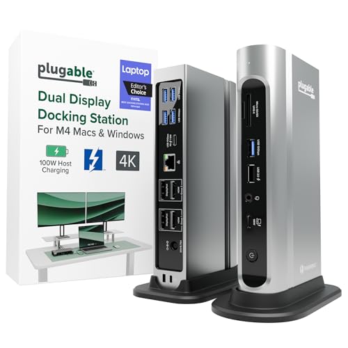 Plugable 16-in-1 Thunderbolt 4 Dock  Dual 4K Monitors for M4 MacBook Air/Pro, 100W Charging, 2X HDMI, 2X DisplayPort, 2.5G Ethernet, 7X USB, MicroSD/SD Card Reader, Audio, Windows & USB4 Compatible