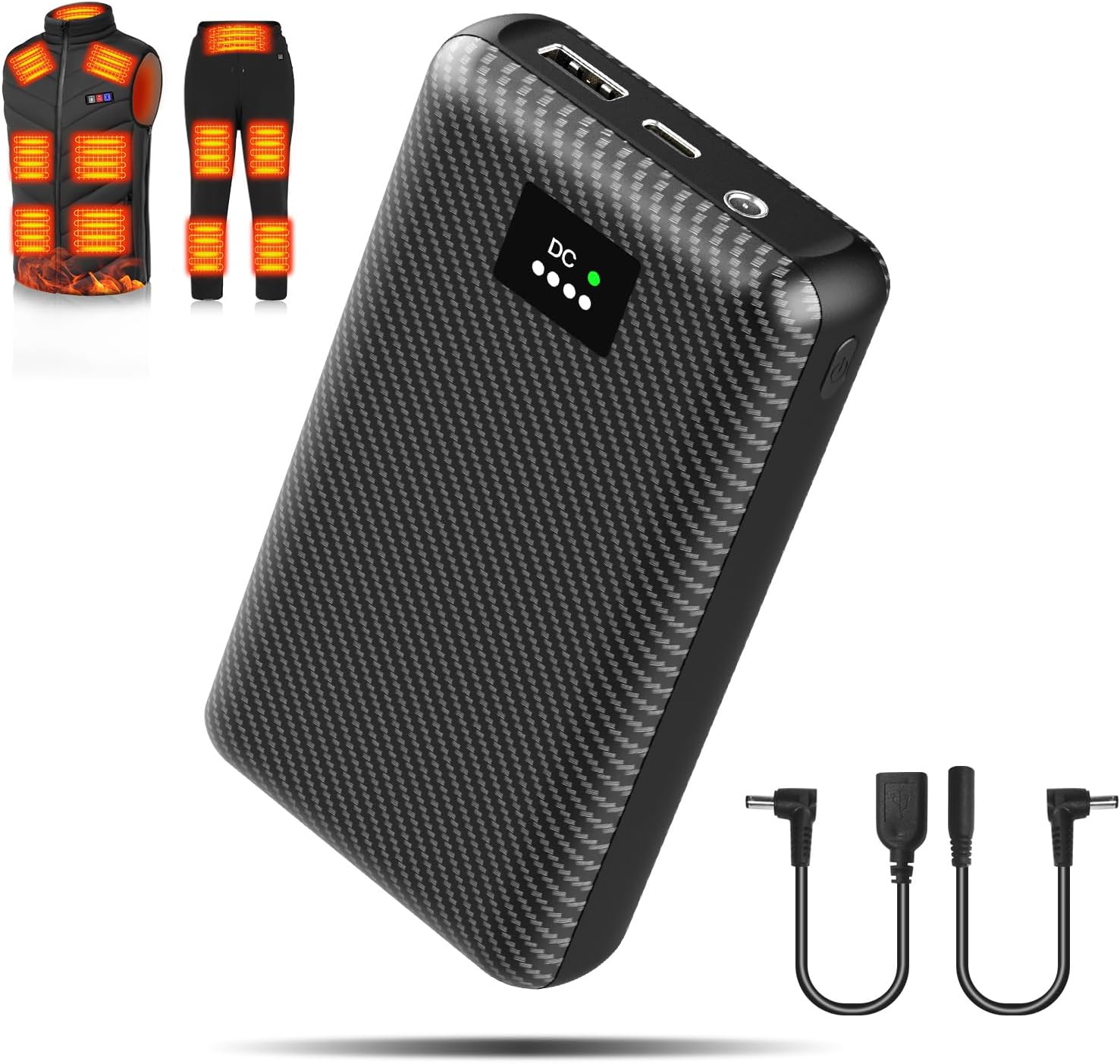 30000mAh Heated Vest Battery Pack 7.4V/5V, Heating Vest Portable Charger with DC and USB Output Ports, Power Bank for Heated Jacket, LED Display Battery Pack for Heated Vest Coat Clothing