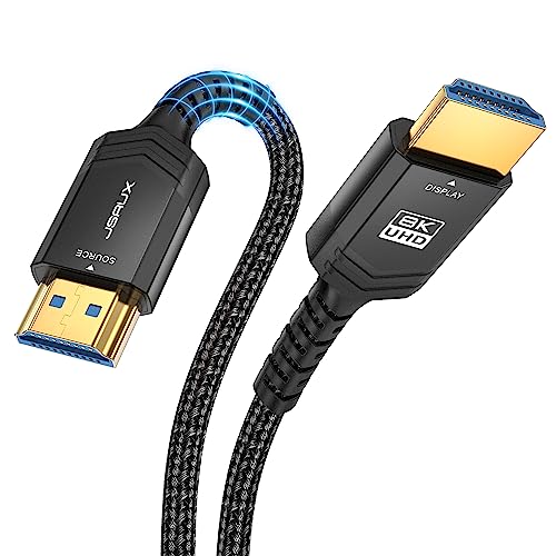 JSAUX Long HDMI Cable Fiber Optic 100FT, 8K 48Gbps Ultra High Speed Slim HDMI Braided Nylon 8K@60Hz 4K@120Hz