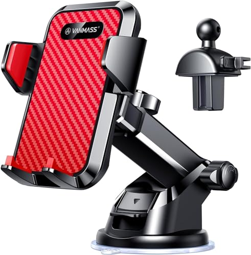 VANMASS 2025 Strongest & Military-Grade Car Phone Mount Patent & Safety Ultimate Cell Phone Holder Best Handsfree Stand for Dash Windshield Vent for iPhone 16 Pro Max 15 14 Android & Truck, Red
