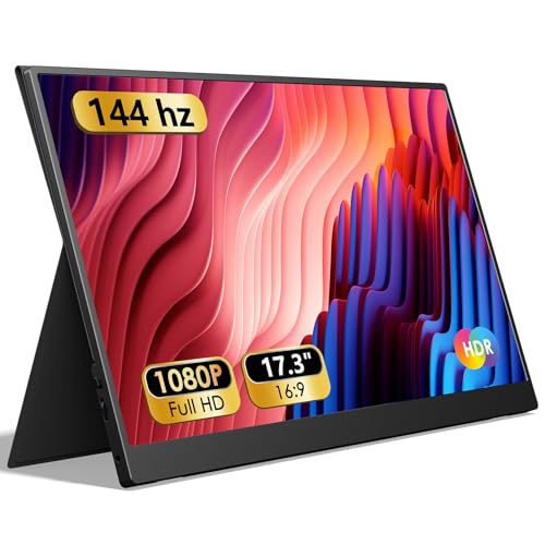 17.3" Portable Monitor 1080P FHD 144Hz Narrow Edge Laptop Monitor USB C HDMI Gaming Computer IPS HDR Screen, Travel Monitor for PC Mac Phone Xbox PS5 Switch Laptop w/Smart Cover & Speakers