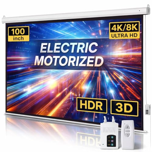 Motorized Projector Screen with Remote Control, 100 Inch 4:3 Auto-Locking Portable Projection Screen, Manual Projector Screen Pull Down for Home Theater Office Classroom TV Usage (80" W x 60" H)