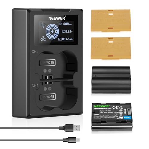 NEEWER NP-W235 Camera Battery Charger Set, Dual Slot USB Charger with LCD, 2 Pack 2400mAh Replacement Batteries Compatible with Fujifilm X-T5 X-T4 GFX 100S X-H2S X-S20 GFX 50S II VG-XT4 Battery Grip